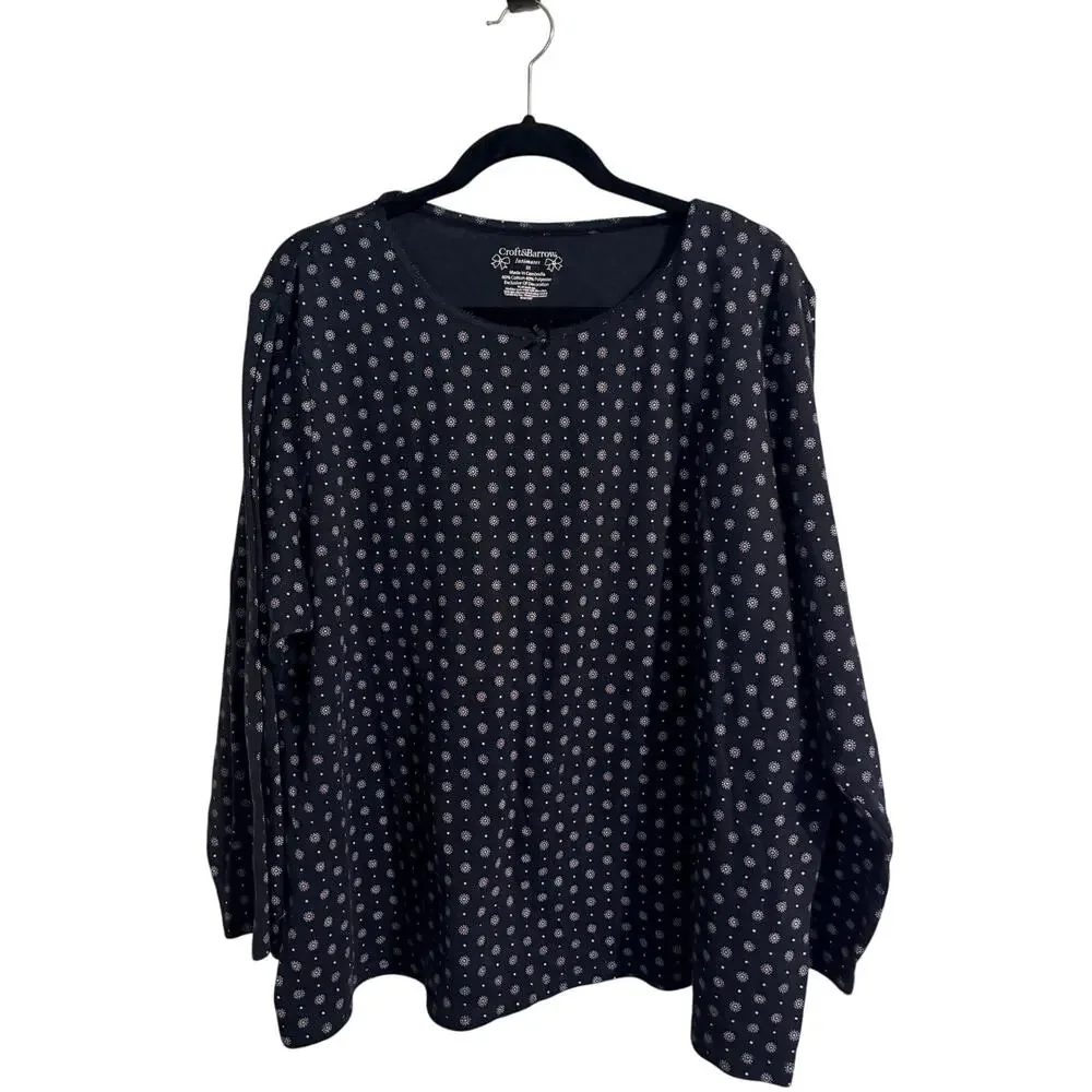 Womans Plus Size 3X Pajama Top Croft and Barrow Black with White Dot Pattern